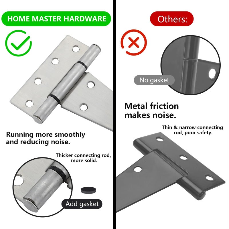 HOME MASTER HARDWARE 6 Inch Stainless Steel Gate Hinges for Wooden Fences Heavy Duty Tee Hinges Shed Door Hinge T-Strap Hinge for Outdoor Barns Gate with Screws 4 Pack - Image 4